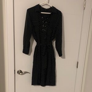Tahari Black and White Polka Dot Long Sleeve Dress